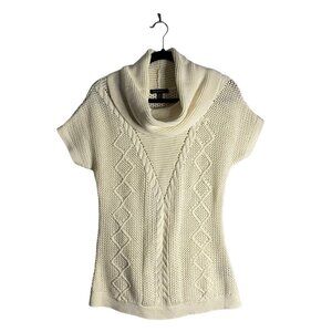 Parkhurst Women's Beige 100% Cotton Pattern Knitted Cowl Neck Sweater